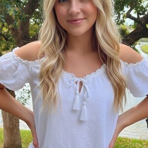 Abercrombie & Fitch White Tassel Off-Shoulder  Cami